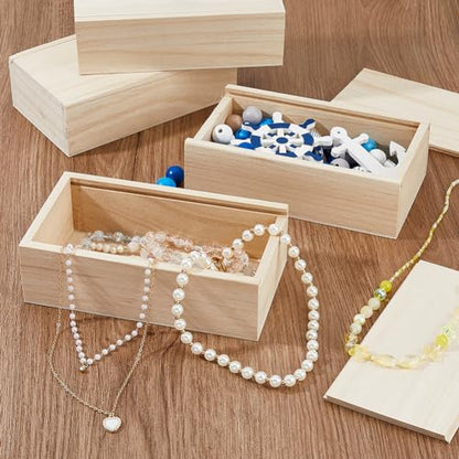SUPERFINDINGS 6Pcs Wood Box with Slide Lid 6.6x3.7inch Unfinished Wooden Storage Box Small Wooden Box Trinket Storage Box with Slide Top for DIY Crafts Home Decoration Jewelry - size: 6.6x3.7inch