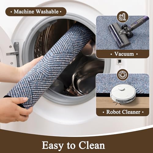 Pauwer Non Slip Kitchen Rugs Sets of 2, Washable Soft Kitchen Mats, Blue - color: Blue, size: 19"x32"+19"x47"