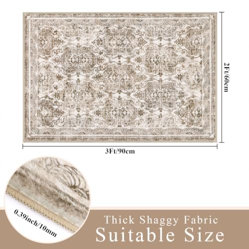 Vaukki Hallway Runner 2x3 ft, Muti-Brown Vintage Shaggy Soft Kitchen Rug - color: Multi-brown, size: 2' x 3'(Runner)