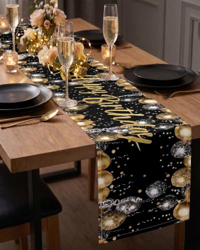 2pc Black Gold Birthday Table Runner 18x72 Inch Party Decor - color: Black-2pc