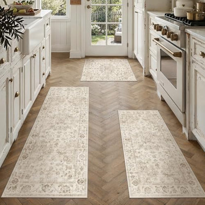 3 Piece Beige Neutral Kitchen Rug Set - color: Neutral | Beige, size: 24"x36"+24"x48"+24"x60"