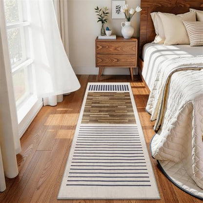 2x6 Washable Runner Rug for Hallway, Modern Geometric, White Brown Black - color: Beige Brown, size: 2' x 6'(Rectangular)
