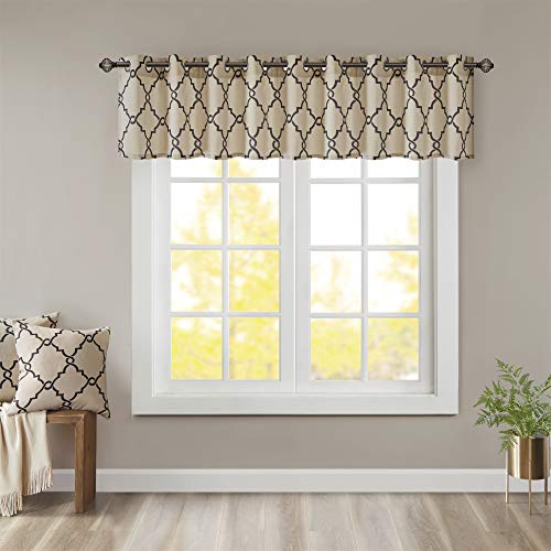 Madison Park Light Filtering Fretwork Print Valance, 50x18 Khaki/Black - color: Khaki/Black, size: 18"W x 50"L (Pack of 1)