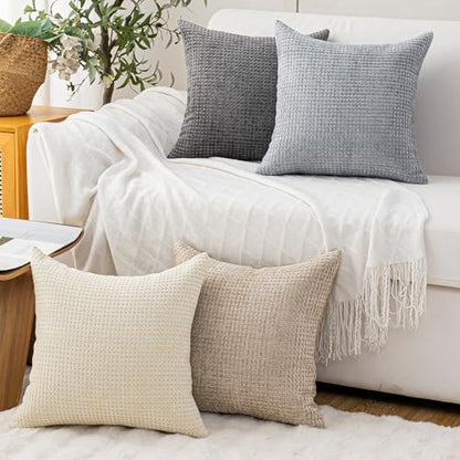 Pack of 4 Throw Pillow Covers 20x20” Boho Cushion Covers for Living Room - color: Beige/Dark Gray, size: 20" x 20" (Pack of 4)