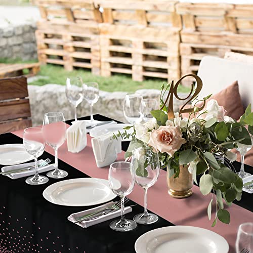 8Pack Disposable Plastic Tablecloths and Satin Table Runner Set Black and Rose Gold Dot Tablecloth Gold Satin Table Runner for Wedding Birthday Baby Shower Anniversary Christmas New Year Party Supply - color: Black and Rose Gold, size: 8 Pack