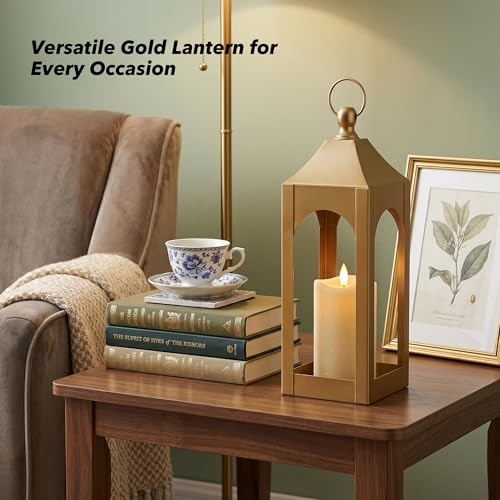 Modern Farmhouse Lantern Decor Metal Decorative Hanging Candle Lanterns - size: Medium-Golden