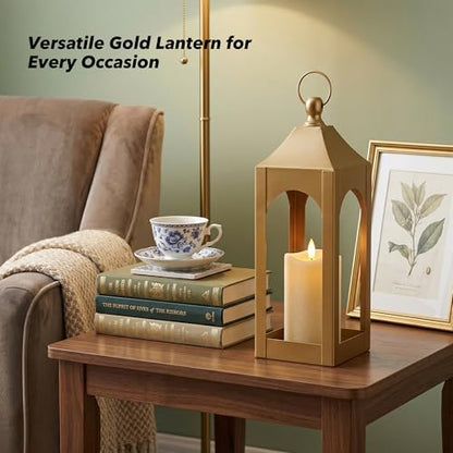 Modern Farmhouse Lantern Decor Metal Decorative Hanging Candle Lanterns - size: Medium-Golden