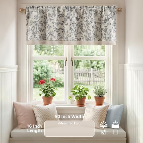 jinchan Linen Valance Curtain Farmhouse 16 Inch 1 Panel Black on Beige - color: Forest | Black, size: 50"W x 16"L (Pack of 1)