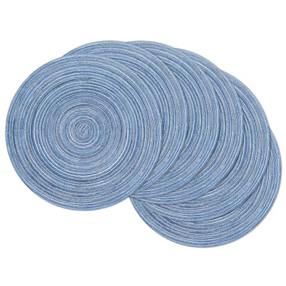 SHACOS Round Braided Placemats Set of 6 Circle Place Mats Kitchen Table Mats for Dining Table Wedding Party (Blue Gray, 6) - color: Blue Gray, size: Set of 6