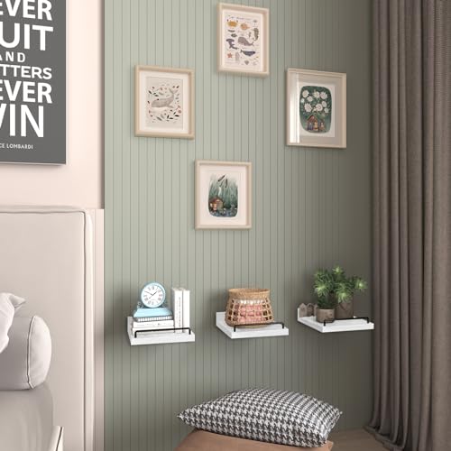 RYOFOBETTO Small Floating Shelf, 6 X 6 Inches Farmhouse Wall Shelves for Living Room, Bedroom, Picture Frames, Plants, Kitchen, Set of 3 (White and Black) - color: White and Black, size: 6"