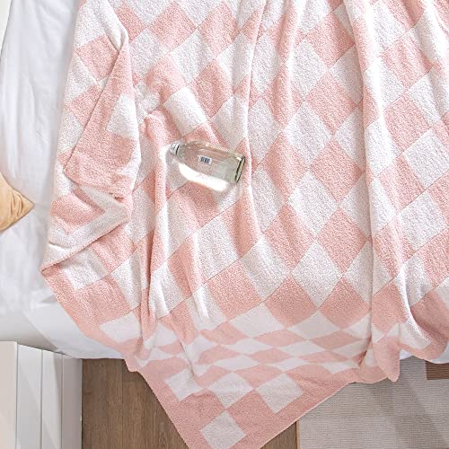 SeaRoomy Fuzzy Checkered Throw Blanket for Couch,Light Pink 60"X79" - color: Light Pink, size: 60"×79"