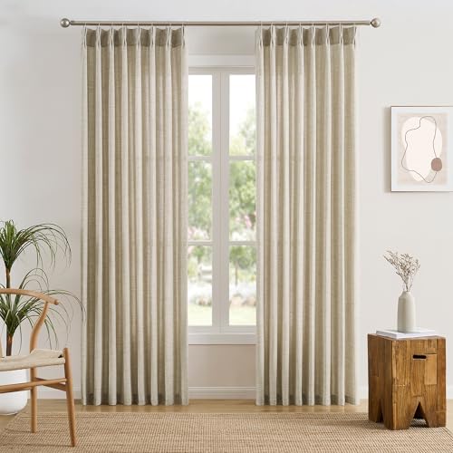 RAIN CITY Beige Pinch Pleated Sheer Curtains 94 Inches Long,W50 x L94 Inch Light Filtering Drapes for Kids Bedroom Nursery Privacy Back Tab with Hooks Semi Sheer Curtain 2 Panels Set - color: Beige, size: 50"W x 94"L (Pack of 2)
