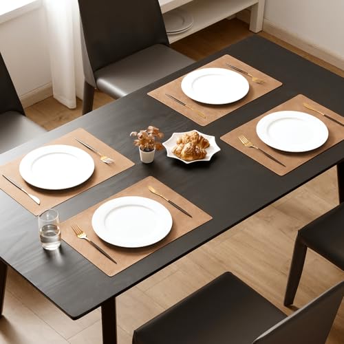 MOSAYT Vinyl Faux Leather Placemats, Set of 6, Camel - color: Camel