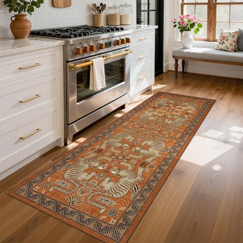 GarveeHome Tiger Print 2.5'x8' Washable Non Slip Runner Boho Hallway Rugs - color: Terracotta, size: 2'6" x 8' (Rectangular)
