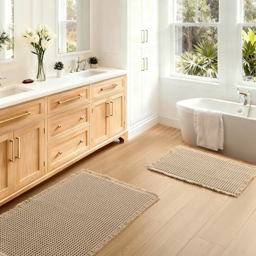 JIUZHEN Set of 2 Waffle Bath Mats Boho Bath Rugs 16"x24"+20"x32", Brown - color: Brown, size: 16"x24" + 20"x32"