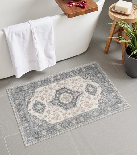 Seavish Small Gray Bath Rugs, 18x26 Inch Boho Distressed Absorbent Bath Mat - color: Grey, size: 18 x 26 inch
