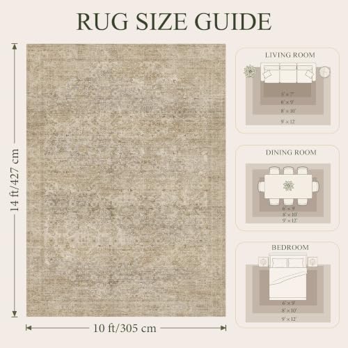 10x14 Washable Boho Area Rug, Non-Slip Living Room Carpet - color: Dark Beige, size: 10' x 14' (Rectangular)