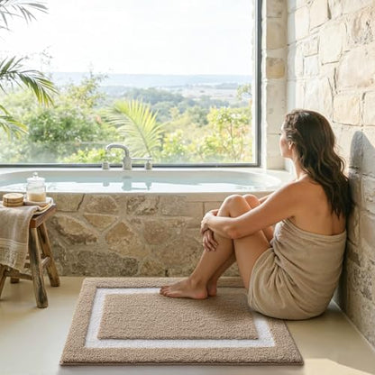 LUMI Bathroom Rug, Non Slip Absorbent Bath Mat, Khaki, 16"x24" - color: Khaki, size: 16"x24"