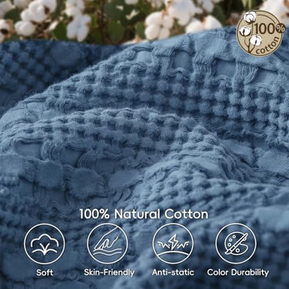 PHF Lightweight 100% Cotton Waffle Throw Blanket for Couch, Denim Blue - color: 07 Denim Blue, size: Throw(50"x60")