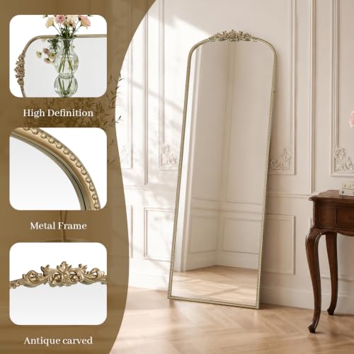 HOMECOOKIN Gold Vintage Arched Full Length Mirror, 65"X22" Antique Baroque Mirror, Wall Mounted Mirror with Ornate Frame, Floor Mirror for Bedroom/Living Room/Entryway/Hallway/Wall, Hanging or Leaning - color: Gold, size: 65"L x 22"W