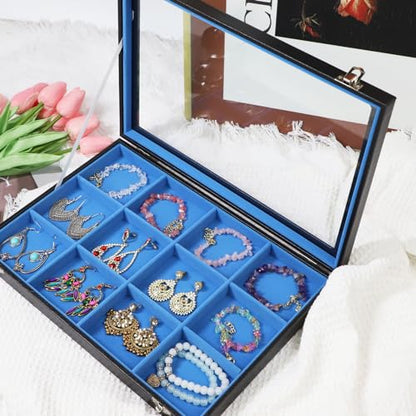 Stratalife 12 Grid Bracelet Jewelry Box, Bangle Holder Organizer with Lid - color: Blue-Black, size: 12 Grid