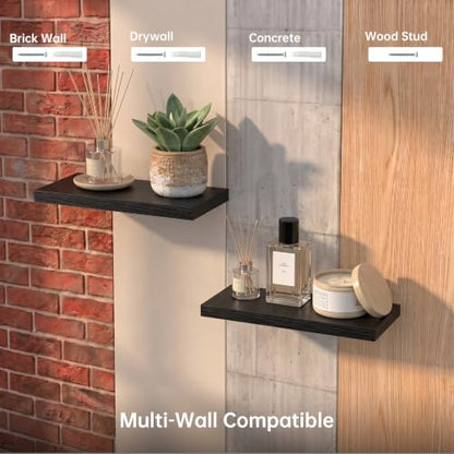 Floating Wall Shelves, Black, 11.8", Small Wall Shelves, Set of 2 - color: Black, size: 11.8''(Thinner)