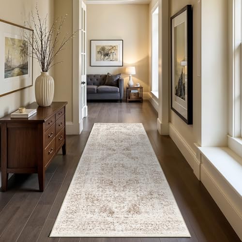 2x6 Washable Runner Rug: Vintage Medallion Kitchen Soft Rugs IvoryBeige - color: Ivory/Beige, size: 2' x 6' (Runner)