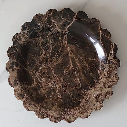 Marble Tray Round Scalloped Tray Small Serving Platter for Counter, Bathroom, Kitchen, Nightstand, Jewelry Ring Dish Holder (Coffee Net) - color: Coffee Net