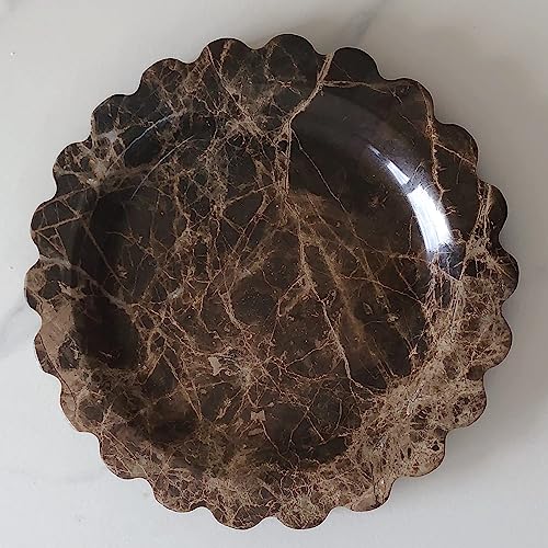 Marble Tray Round Scalloped Tray Small Serving Platter for Counter, Bathroom, Kitchen, Nightstand, Jewelry Ring Dish Holder (Coffee Net) - color: Coffee Net