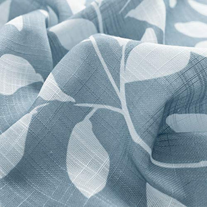 White Blue Semi Sheer Curtains 52x84" Leaf Print Privacy Window Drapes 2pcs - color: Blue, size: 52"W x 84"L (Pack of 2)