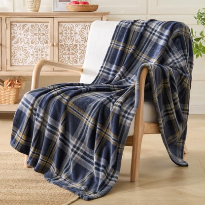 BEDELITE Tartan Plaid Fleece Throw Blanket for Couch, Navy, 50"x60" - color: Navy Tartan, size: Throw(50"x60")