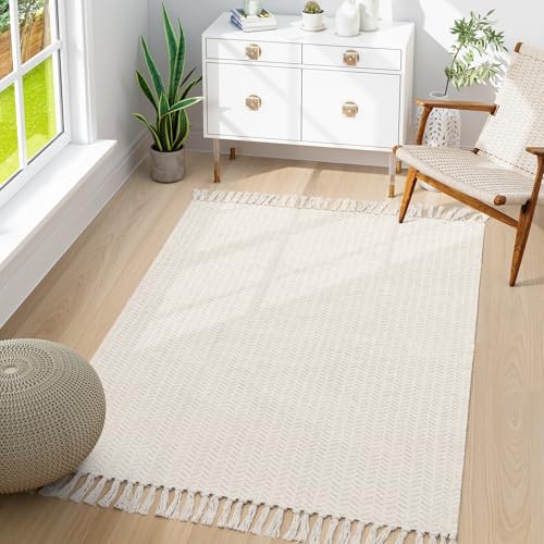 Lahome Boho Bathroom Rugs, 3x5 Washable Area Rug for Kitchen Bedroom Entry - color: Beige/White, size: 3' x 5' (Rectangular)