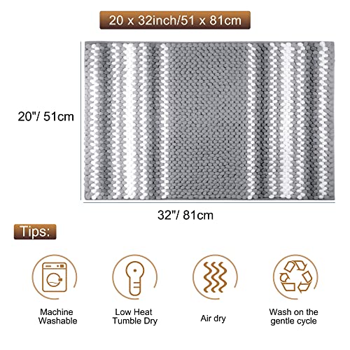 PiccoCasa Chenille Striped Bathroom Rug, Non Slip 20x32 Dark Gray & White - color: Dark Gray & White, size: 1'8" x 2'8" (Rectangular)