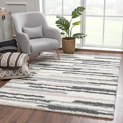 Hauteloom Lux Shag - Moroccan Farmhouse Hallway Entryway Kitchen Shaggy Runner Rug - Bohemian Shag - Plush High Pile - Southwestern Boho Soft Carpet - Tribal Aztec - Grey, Beige - 2'7" x 7'3" - color: Cream, Beige, Gray / Zoya, size: 2'7" x 7'3" (Runner)