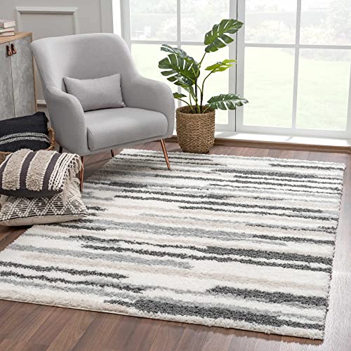 Hauteloom Lux Shag - Moroccan Farmhouse Hallway Entryway Kitchen Shaggy Runner Rug - Bohemian Shag - Plush High Pile - Southwestern Boho Soft Carpet - Tribal Aztec - Grey, Beige - 2'7" x 7'3" - color: Cream, Beige, Gray / Zoya, size: 2'7" x 7'3" (Runner)