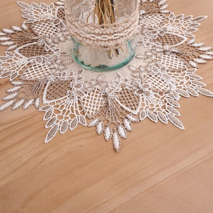 Natural Linen Doily 11" Round Beige Lace Coffee Small Table Topper - color: Natural, size: 11” Round