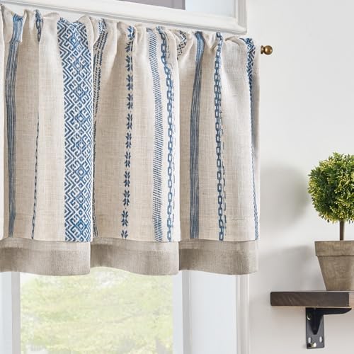 jinchan Liora Linen Valance 18 Inch Modern Boho 1 Panel Blue on Linen - color: Liora | Blue on Linen, size: 50"W x 18"L (Pack of 1)