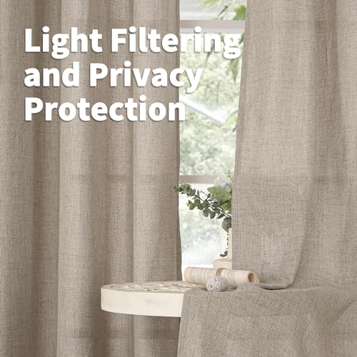 YoungsTex Short Linen Semi Sheer Curtains 45 lnch Length, Oatmeal Drapes - color: Dark Oatmeal, size: 42"W x 45"L (Pack of 2)
