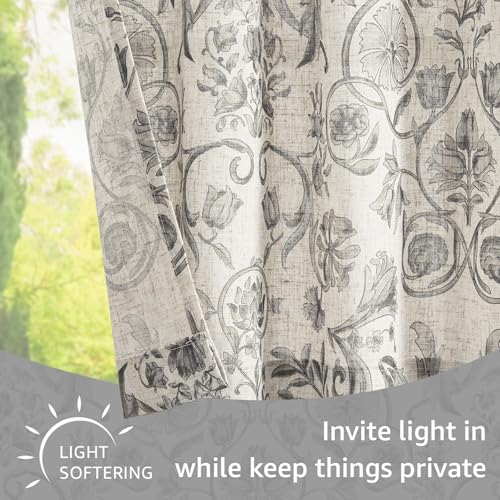 jinchan Linen Floral Kitchen Tier Curtains 30 Inch 2 Panels Grey on Beige - color: Classic | Grey on Beige, size: 26"W x 30"L (Pack of 2)