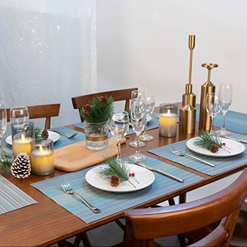 Winknowl Placemats, Set of 8 Heat Resistant Stain Resistant Woven Vinyl Insulation Placemats, Durable Washable Elegant Table Mats for Dining (Blue) - color: Christmas Blue, size: Set of 8
