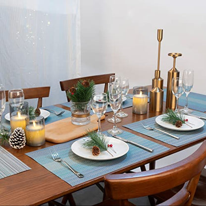 Winknowl Placemats, Set of 8 Heat Resistant Stain Resistant Woven Vinyl Insulation Placemats, Durable Washable Elegant Table Mats for Dining (Blue) - color: Christmas Blue, size: Set of 8