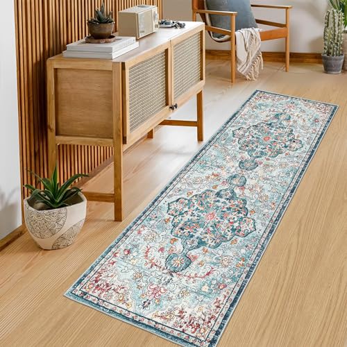 Pauwer Hallway Runner Rug 2x6, Washable Non Slip Boho Kitchen Runner, Teal - color: Teal, size: 2' x 6' (Runner)