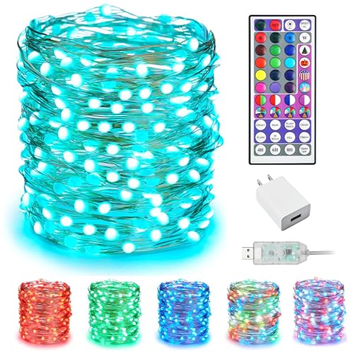Minetom Upgraded Color Changing Fairy String Lights - 66 ft 200 LED 24 Colors USB Silver Wire Lights with Remote and Timer for DIY Bedroom Party Indoor Christmas Decoration, Adapter Included - color: 24 Colors, size: 66ft