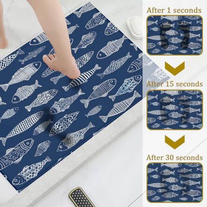 Blue Fish Coir Bath Mat Rug, Door Mat Doormat Entrance Non-Slip Bathroom Rugs for Entryway Bathroom Kitchen 17 x 30 Inch - color: Blue Fish Coir