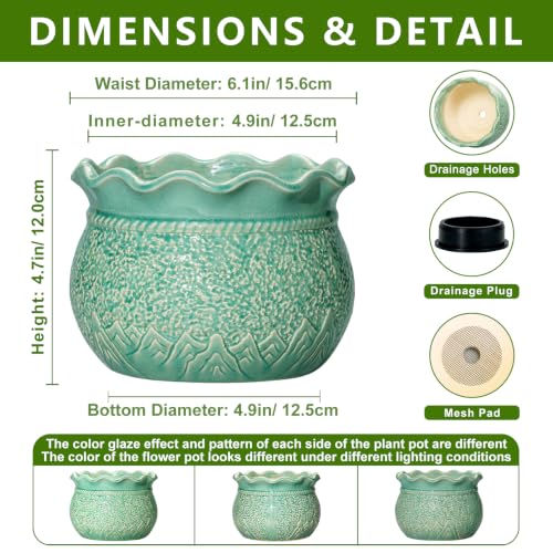 6 Inch Pots for Plants, Ceramic Plant Pot, Crack Lake Green - color: Crack Lake Green, size: 6 Inch
