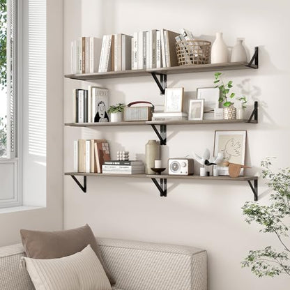 Axeman 24 Inch Floating Shelves, 8 Inch Deep Grey Wall Shelves Set of 2 - color: Grey, size: 23.6 Inch