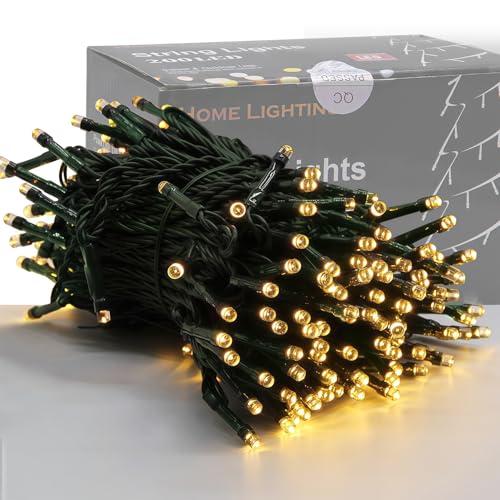 Home Lighting 66ft Christmas Decorative Mini Lights, 200 LED Green Wire Fairy Starry String Lights Plug in, 8 Lighting Modes, for Indoor Outdoor Xmas Tree Wedding Party Decoration (Warm White) - color: Warm White