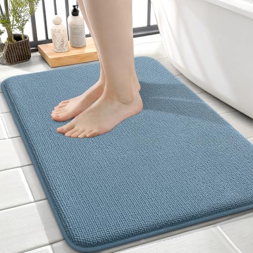OLANLY Memory Foam Small Bathroom Rugs 24x16, Absorbent Bath Mat, Airy Blue - color: Airy Blue, size: 24" X 16"