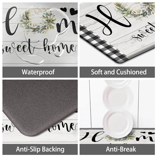 MAYHMYO Black White Checkered Kitchen Mats for Floor,Anti Fatigue Cushioned - color: Wreath