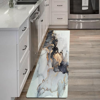 Mrcrypos Luxury Black and Gold Marble Kitchen Rugs PVC Leather Waterproof - color: Black Marble, size: 23.5" W x 70" L